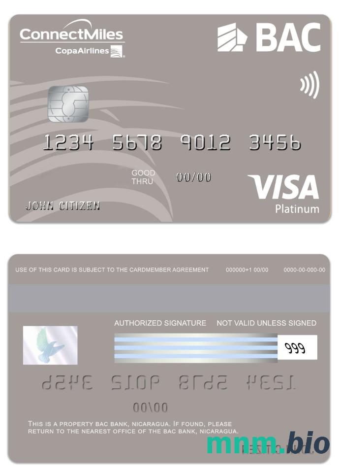 Nicaragua BAC Bank visa platyna karta przykład w formacie PSD
